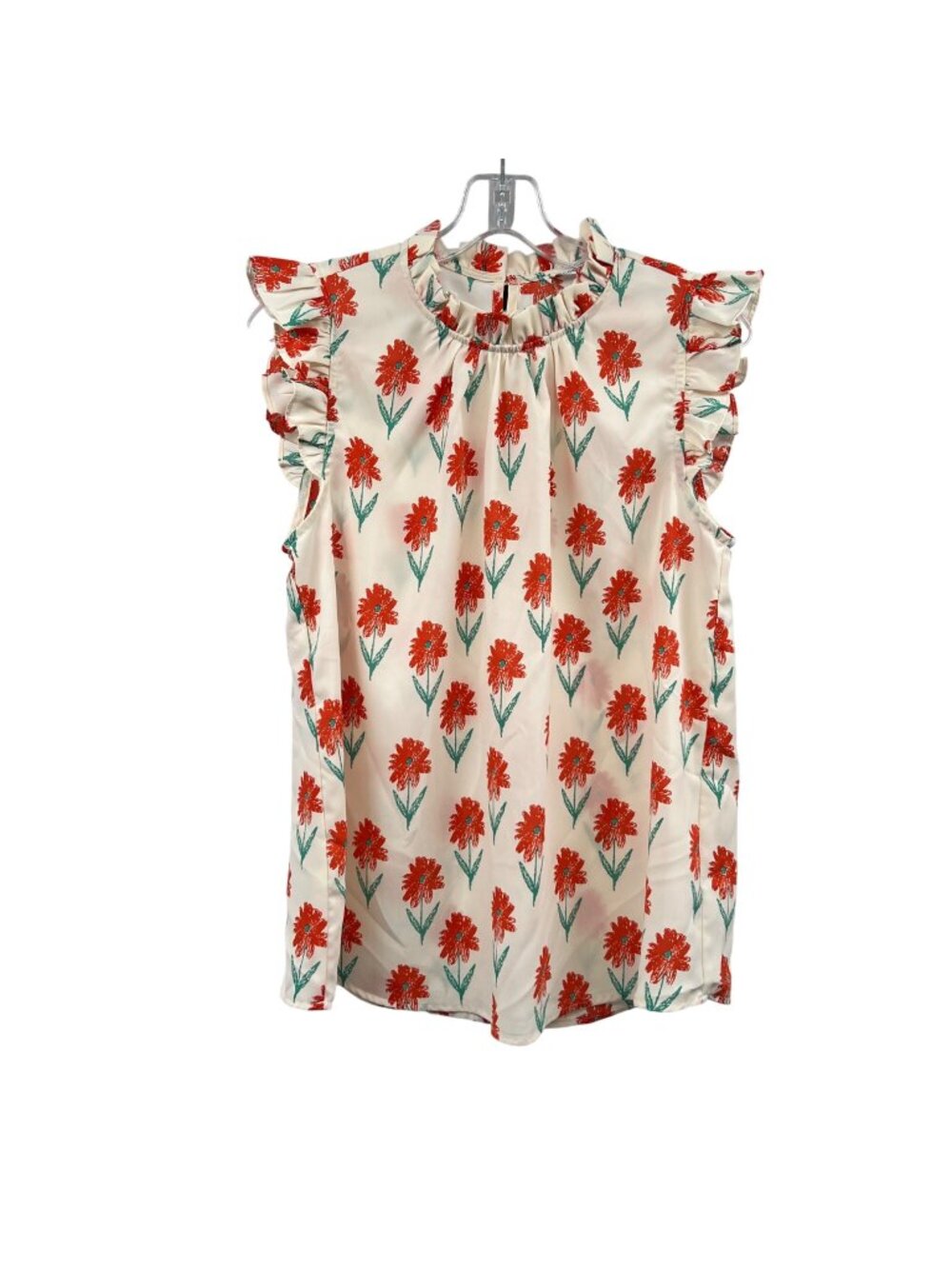 Staccato Sheer Floral Sleeveless Top Ruffle Trim Multicolor Womens Size Small